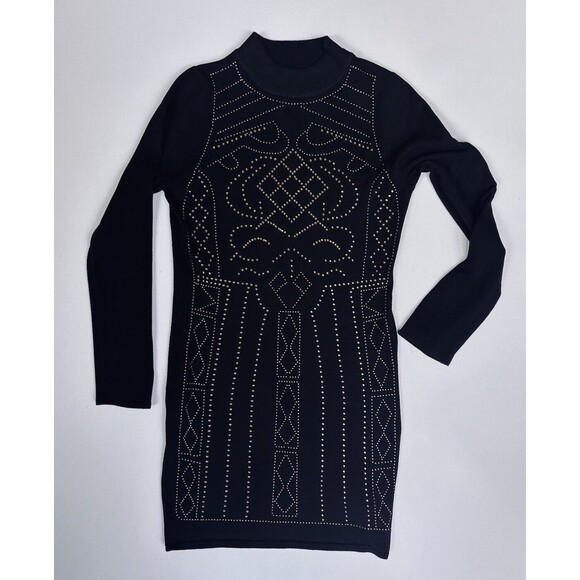 Say What? Dresses & Skirts - Say What Sweater Dress Womens Rayon Sexy Black W/ Gold Rhinestones Studded XL